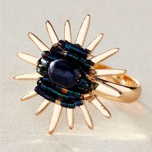 Ariana Ost for Free People Blue & Gold Solar Ring Size 7 Adjustable NWT